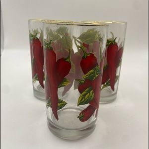 Chili Pepper TUMBLERS DRINKING
GLASSES Red Green KMC Vintage 4 3/4" 10 oz